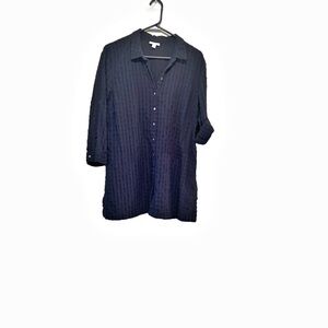 J. Jill Navy Blue Notched Collar 3/4 Sleeve Blouse